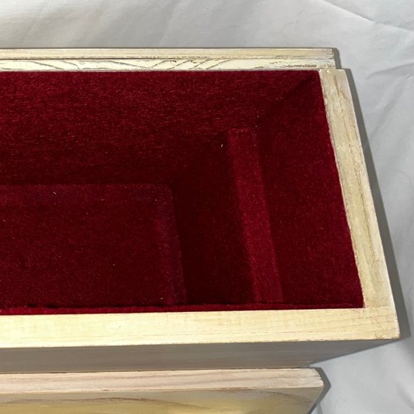 Handmade Wooden Floral Keepsake Jewelry Box Hand Painted Wood-burned Design - Picture 10 of 10